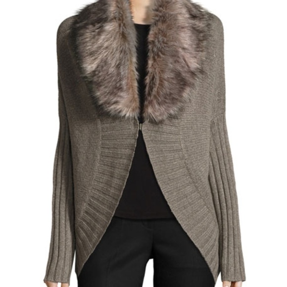 Three Dots Sophie Faux Mink Collar Cocoon Cape Cardigan Oversized Sweater - Picture 2 of 14